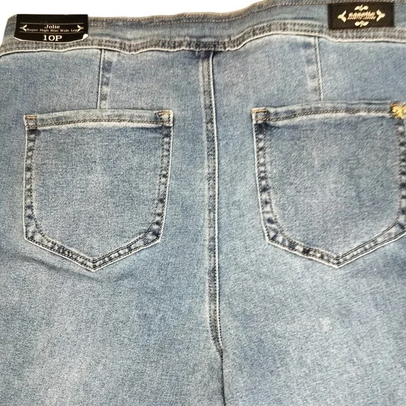Nanette Lepore Jolie Super High Rise Wide Leg Jeans Med Wash Blue Petite 10P NEW - Picture 4 of 7